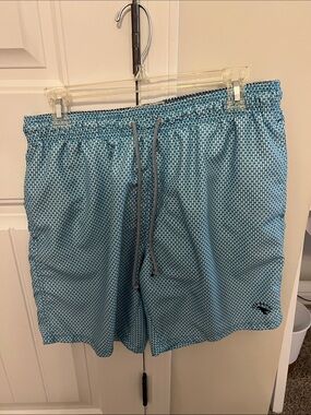 Ted Baker Teal Geo-Pattern Drawstring Swim Trunks